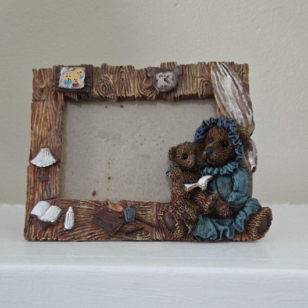 Charming Brown and Blue Bear Family Photo Frame